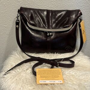 Patricia Nash Dark Brown Leather Crossbody Kiss Lock Bag with Silver Trim NWT